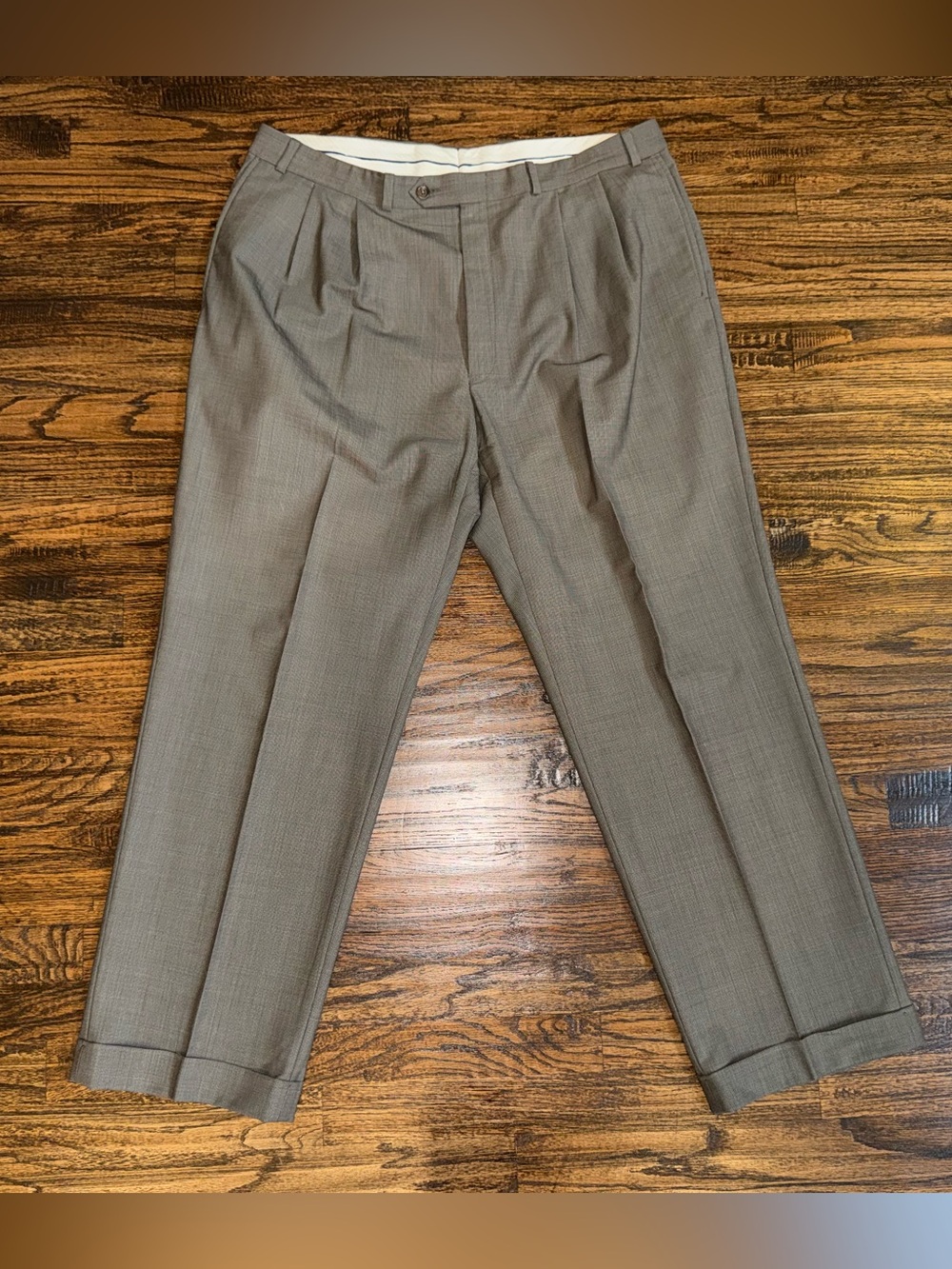 Ralph Lauren Grey Beige Pleated Dress Trouser Pants Size 38x30